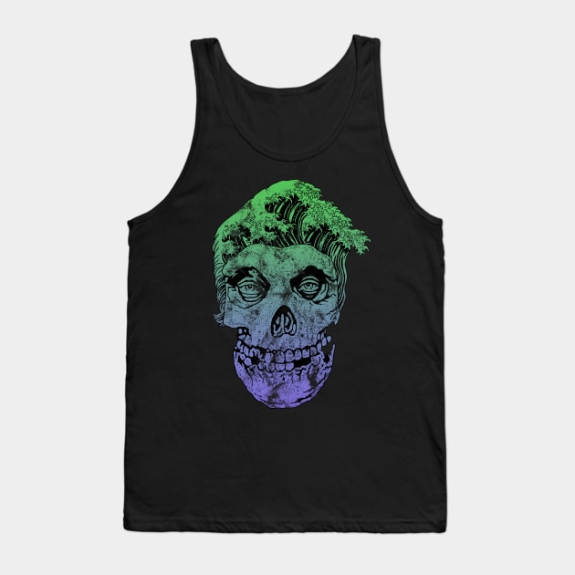 Skull Head Waves Green Purple Tank Top by FUMANTO
